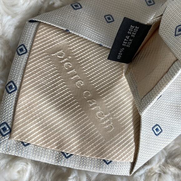 Pierre Cardin Paris Men’s Silk Tie Geometric Print Blue  White - Picture 8 of 8